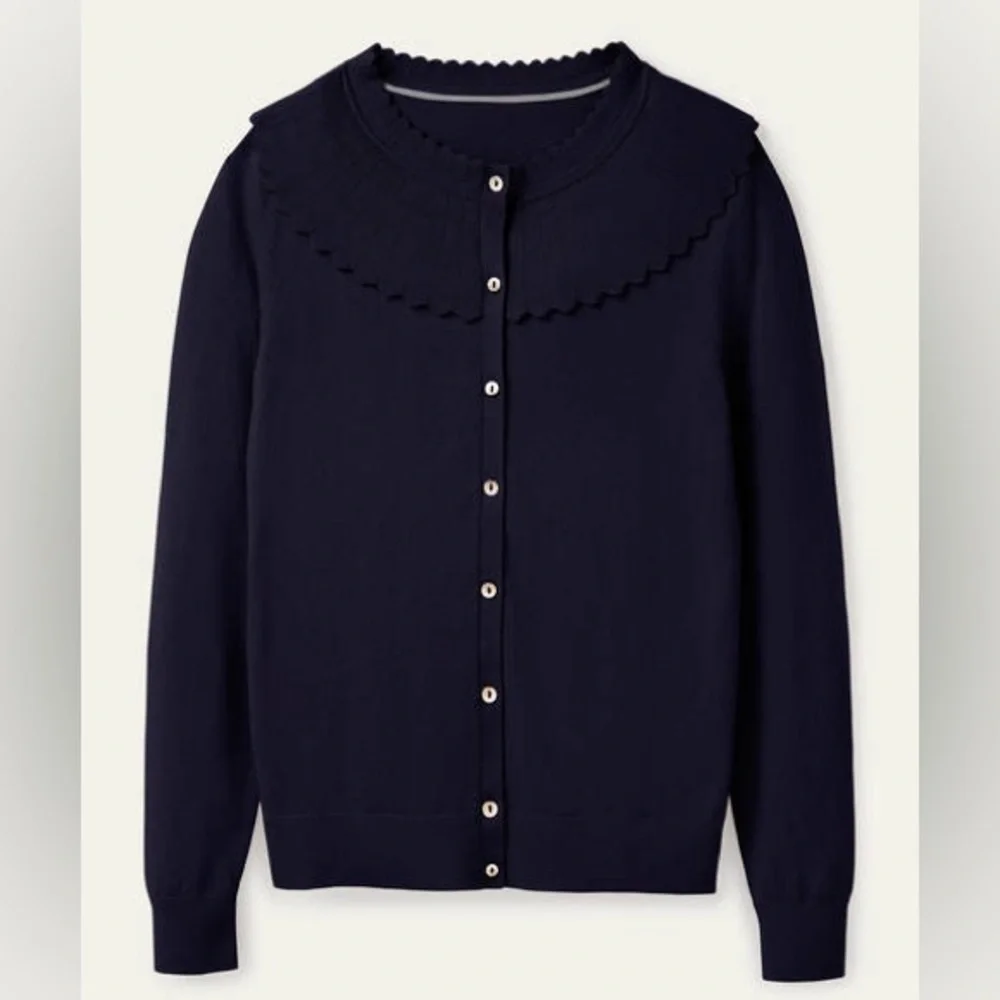 Boden Abercorn Scallop Cardigan in Navy Blue - Picture 2 of 4